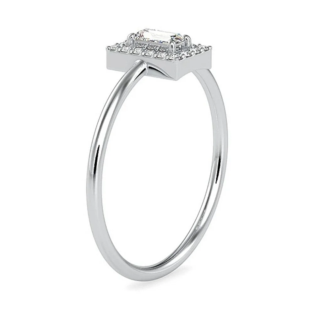 18k White Gold 925 Sterling Silver Emerald Pave Simulated Diamond Ring Size 8‎